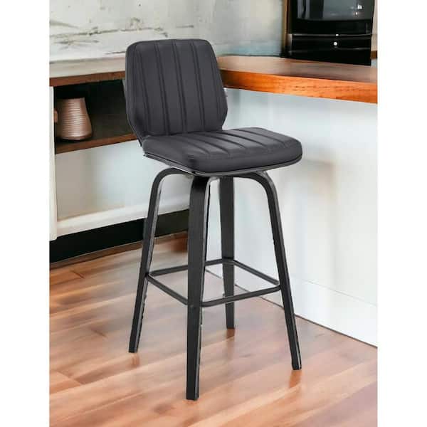 27 in. Gray High Back Metal Counter Height Bar Chair with Faux leather Seat