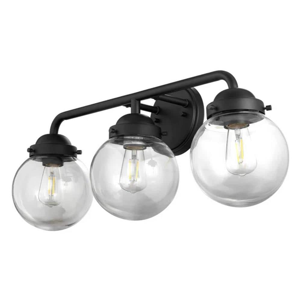 24 in. 3 Light Matte Black Round Industrial Vanity Light with Clear Glass Shade price history on PriceWatchPro