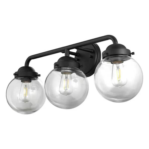 Lightania 24 in. 3 Light Matte Black Round Industrial Vanity Light with Clear Glass Shade