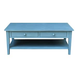 Spencer 48 in. Ocean Blue-Antique Rubbed Rectangle Solid Wood Coffee Table