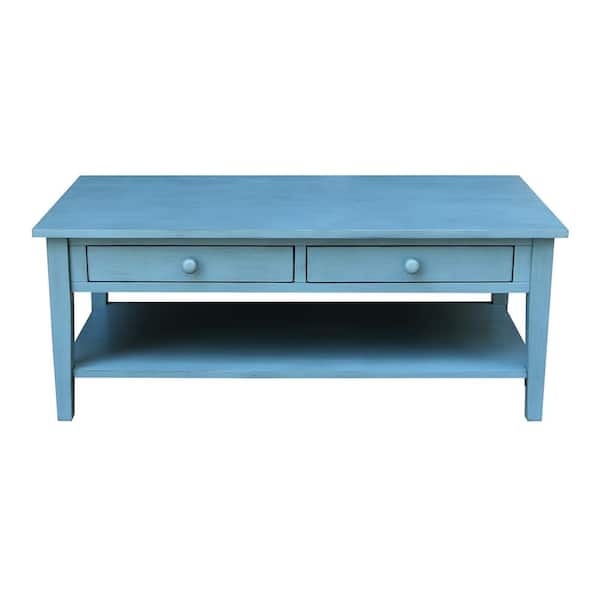 International Concepts Spencer 48 in. Ocean Blue-Antique Rubbed Rectangle Solid Wood Coffee Table