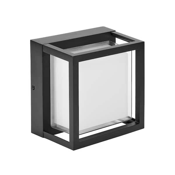 Black Outdoor LED Wall Light with Clear Lens, Modern Porch Light Latern Sconce, 1200 Lumens, 5-CCT 2700K-5000K