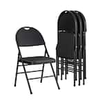 Commercial XL Comfort Fabric Padded Metal Folding Chair, Triple Braced, Black, 4-Pack