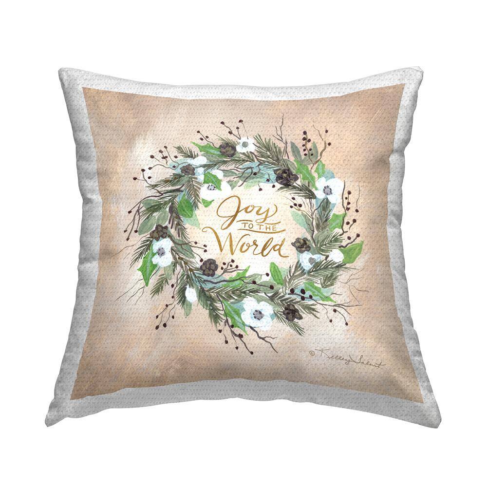Joy To The World Pine Wreath Beige Square Outdoor Throw Pillow price history on PriceWatchPro