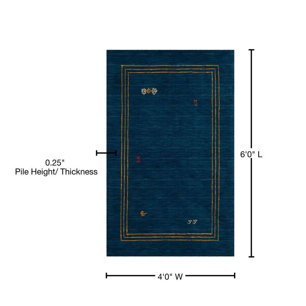 Handmade Blue Wool 4' x 6' Rectangular Area Rug
