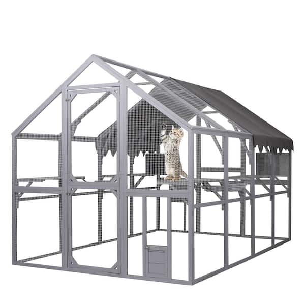 Unbranded 6 ft. W x 9 ft. D Woodshed with Single Door, Super Large Cat Run House, Luxury Cat Cage, Multiple Zones (54 sq. ft.)