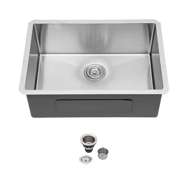 26 in. Undermount Sink Brushed 16 Gauge Stainless Steel Kitchen Sink with Drain Only