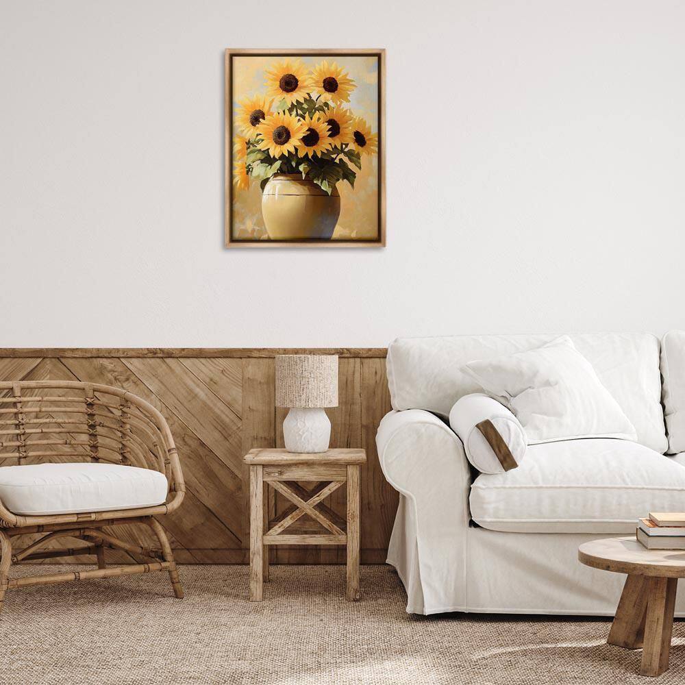Sunflower Pot Still Life by Franklyn Gregory Brown Floater Frame Nature Graphic Art Print 31 in. x 25 in. price history on PriceWatchPro