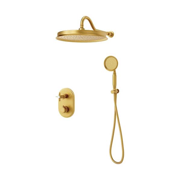 Classical Style 2-Spray 10 in. Round Rain Shower Head and Handheld Shower Head in Brushed Gold
