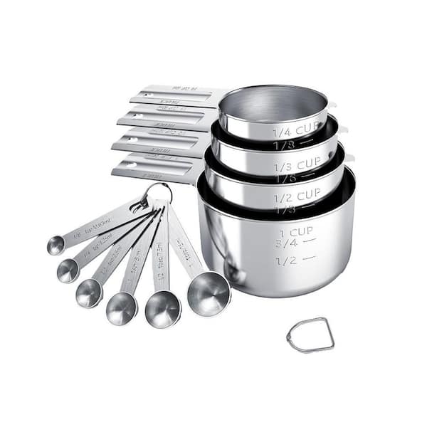 10-Piece Stainless Steel Measuring Spoon and Cup Set with Easy Clean Stackable Design for Cooking Baking