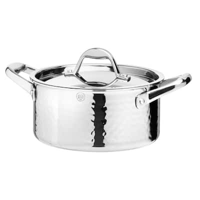 STERN 2.6 qt. Stainless Steel Stock Pot in Hammered Stainless Steel with Lid
