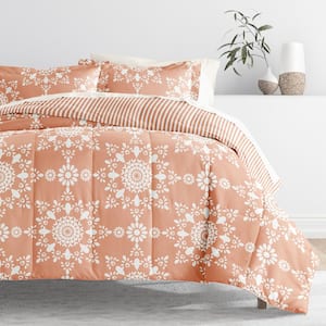 5-Piece Daisy Medallion Clay Comforter Pattern Twin Microfiber Bedding Bundle