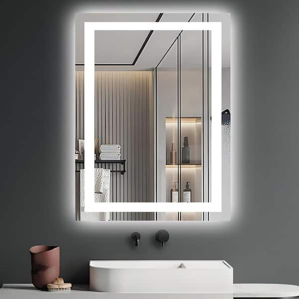 UPIKER 24 in. W x 32 in. H Rectangular Frameless LED Anti Fog Wall Bathroom Vanity Mirror in Silver