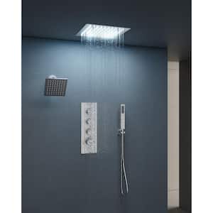 Thermostatic Valve 7-Spray LED 12 and 6 in. Square Ceiling Mount Dual Shower Head Shower System in Brushed Nickel