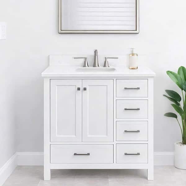 36 in. W Engineered Stone Bath Vanity Backsplash in Aristion White