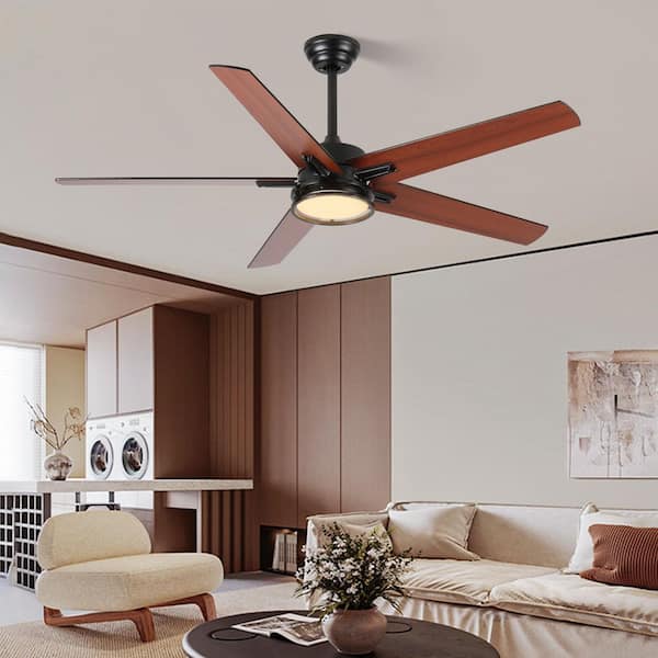 52 in. Black Modern Indoor DC Motor Ceiling Fan with Remote Control, Bright LED Light