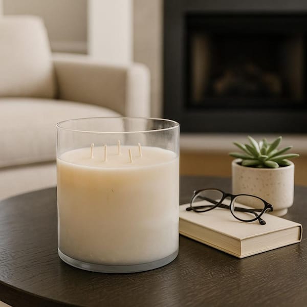 12 in. Clear Glass Plant and Floral Jasmine Frosted Candle 349 Oz