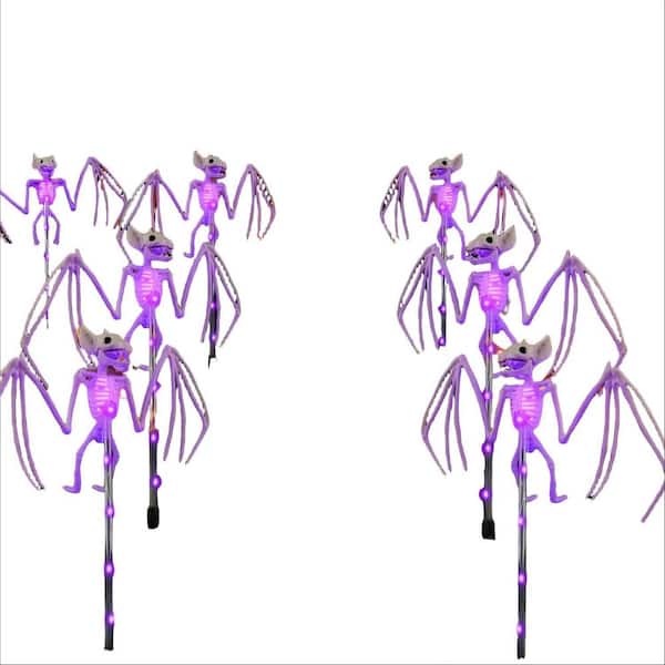 3D Scary Bat Realistic Skeleton Outside Decor, Solar Creepy Bats Path Lights for Grave, Yard, House, Purple (2-Pack)