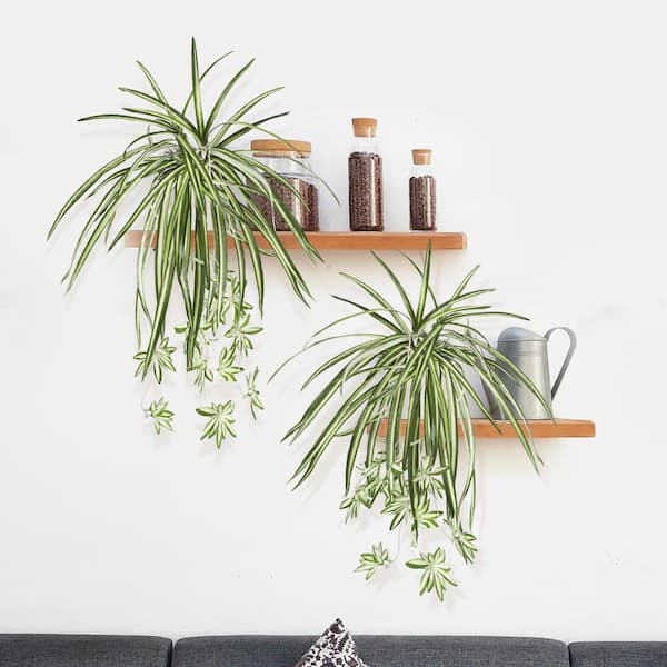 25 in. Artificial Spider Plant Leaf Hanging Plant Greenery Foliage Bush (Set of 2)