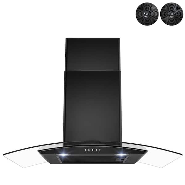 Golden Vantage 30 in. 217 CFM Convertible Wall Mount Range Hood with Tempered Glass and Carbon Filters in Black Painted Stainless Steel