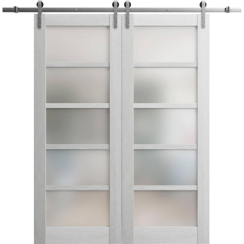Assemble Required 30 in. x 84 in. 2 Panel Frosted Glass Light Grey Oak Solid Wood Sliding Barn Door with Hardware Kit price history on PriceWatchPro