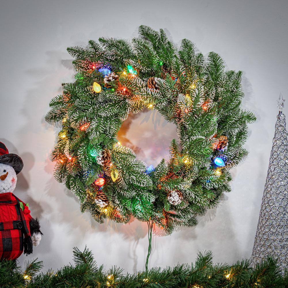 Winter Pine 24" Outdoor Prelit Christmas Wreath with Multicolor LED Lights
