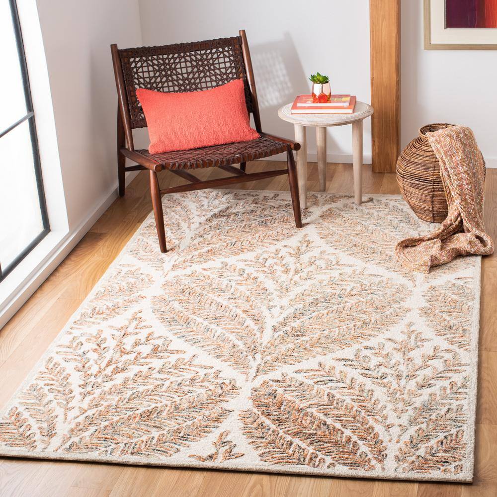 Ivory and Brown Hand-Tufted Wool Area Rug, 5x8 Feet