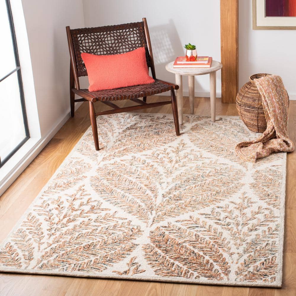 Ivory and Brown Hand-Tufted Wool Square Area Rug