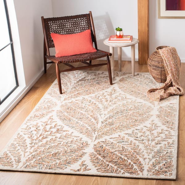Capri Ivory/Brown 5 ft. x 5 ft. Geometric Leaf Square Area Rug