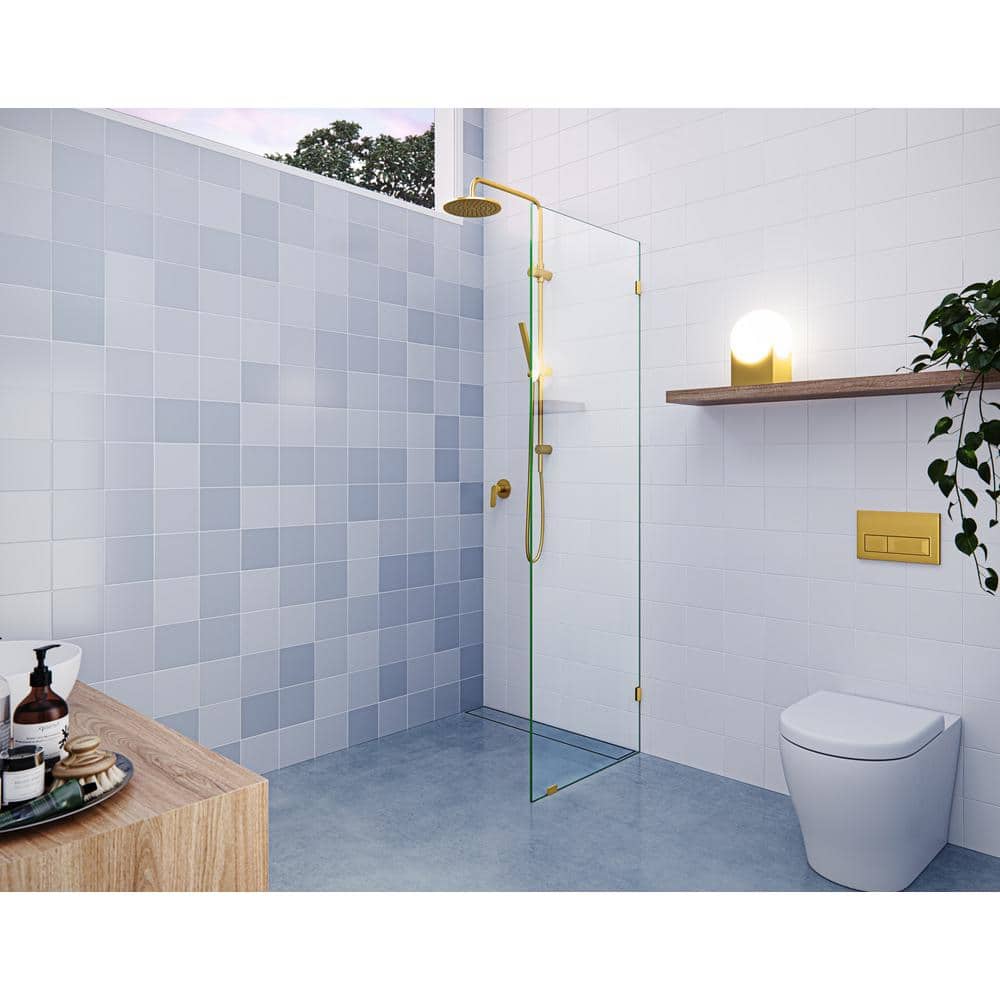 Vela 78" Frameless Glass Shower Panel with Satin Brass Hardware