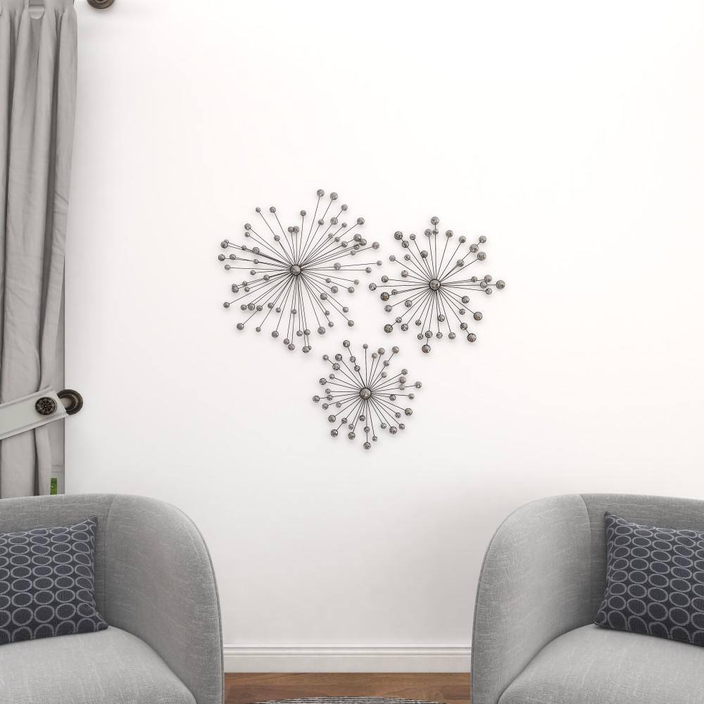 Black Metal and Acrylic Starburst Wall Sculpture Set of 3