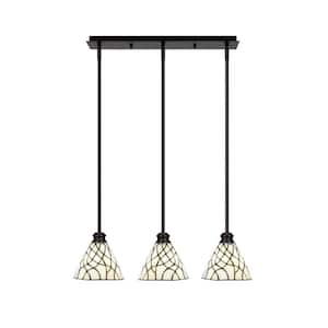 Albany 60-Watt 3-Light Espresso Linear Pendant Light with Sandhill Art Glass Shades and No Bulbs Included
