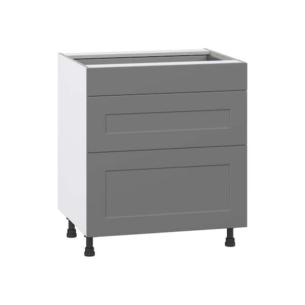 J COLLECTION Roseland 30 in. W x 24 in. D x 34.5 in. H Assembled Shaker Drawer Base Kitchen Cabinet in Slate Gray with 3 Drawers