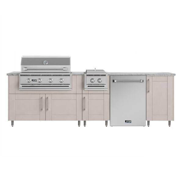 Nightfall 126 in. W 4-Burner Propane Grill Island in Sanibel Shoreline Gray with Fridge and Side Burner