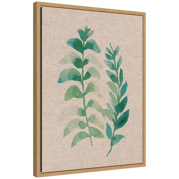 Sylvie "2 Ferns Neutral Linen" by Reed Rosebud Flowers Framed Canvas Art Print 24 in. x 18 in.