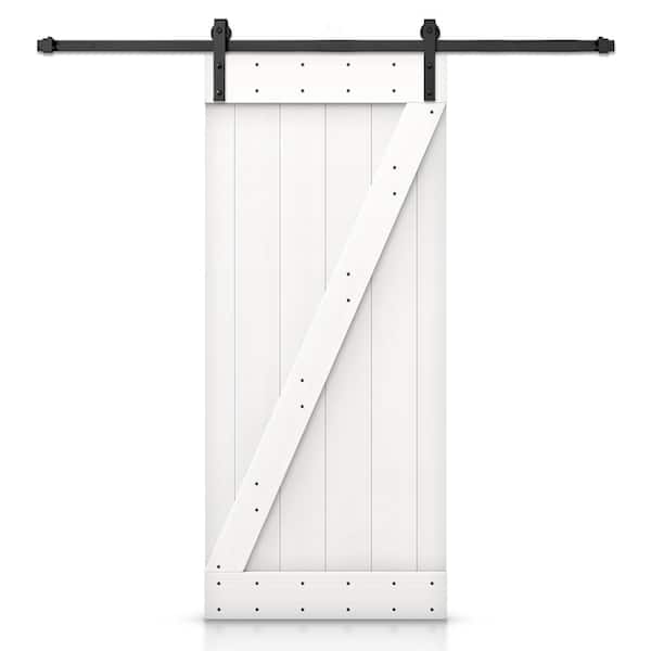 36 in. x 80 in. Z Series White Stained Assembly Required Wood Interior Sliding Barn Door with Hardware Kit