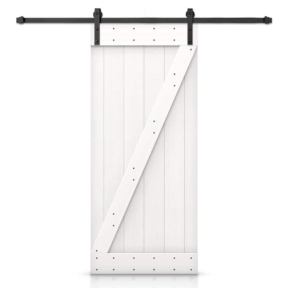 84'' White Knotty Pine Barn Door with Black Hardware