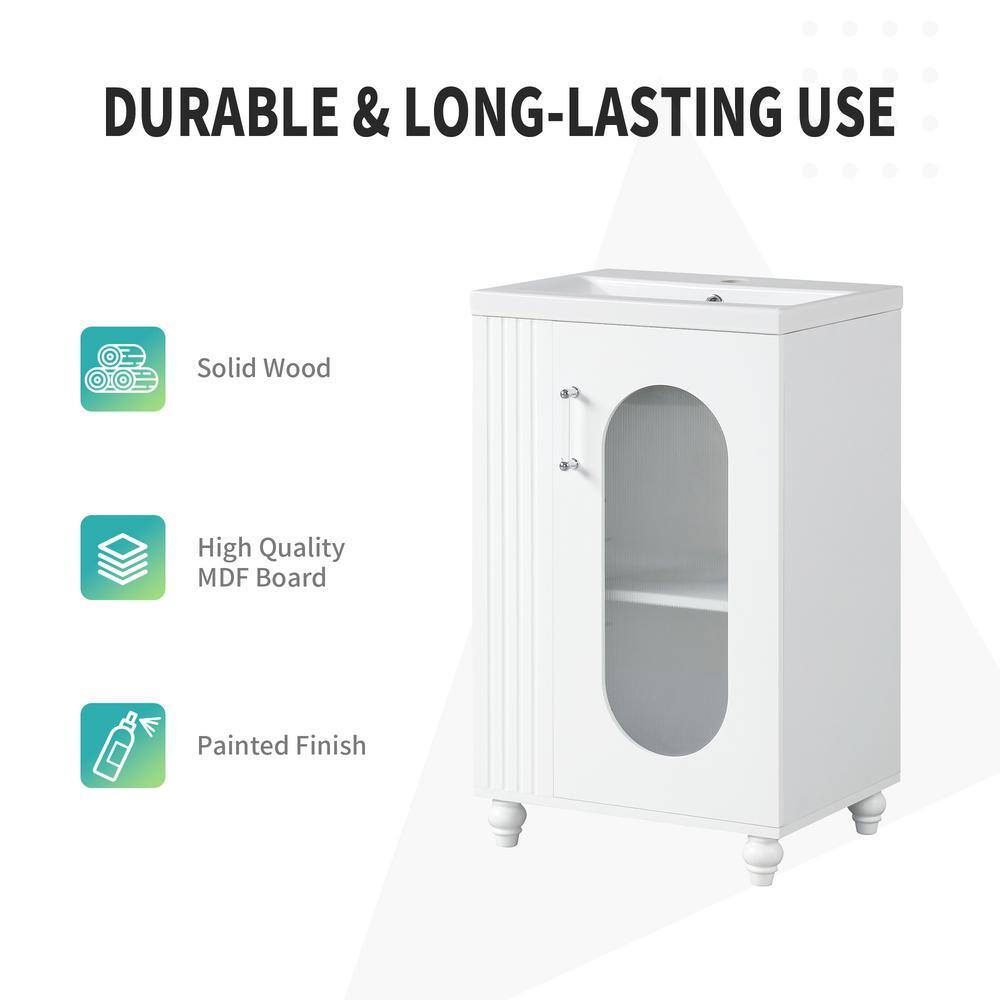 20 in. White MDF Single Sink Freestanding Bath Vanity with Ceramic Top