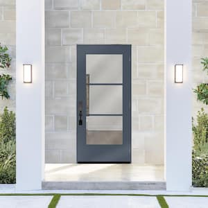 Legacy 30 in. x 80 in. Universal Handing Icon 3 Lite Modern Clear Glass Dark Denim Fiberglass Front Door Slab