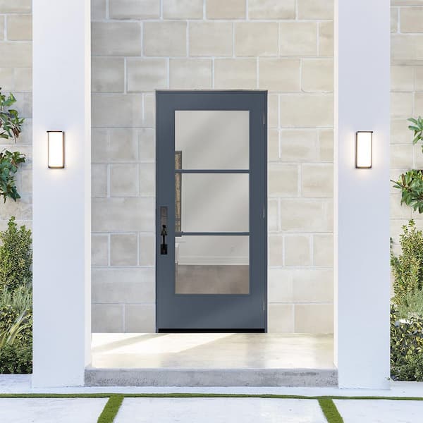 Legacy 30 in. x 80 in. Universal Handing Icon 3 Lite Modern Clear Glass Dark Denim Fiberglass Front Door Slab