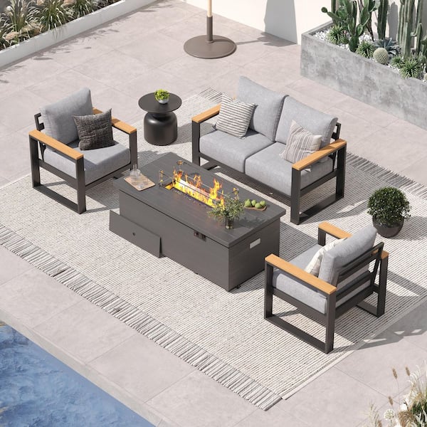 ULAX FURNITURE Marindo 4-Piece Aluminum Patio Conversation Set With Sunbrella Cushions HD