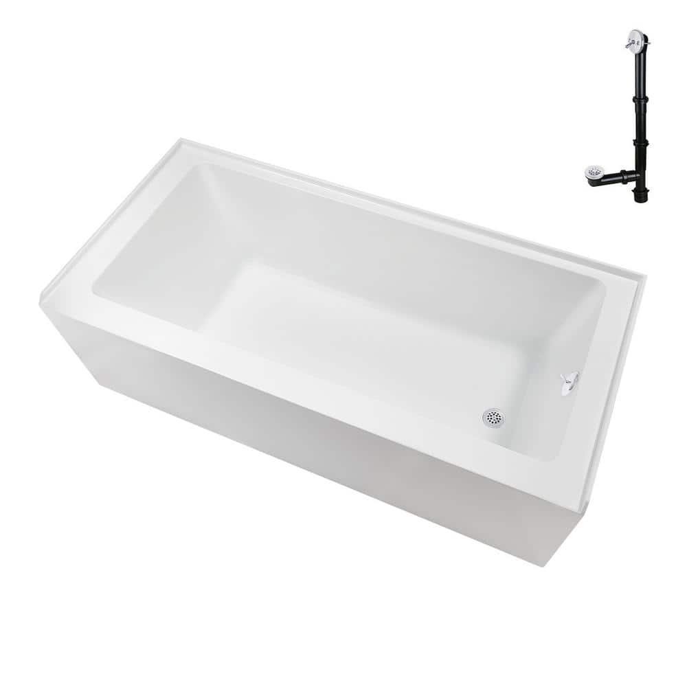 60-Inch Glossy White Acrylic Right-Hand Drain Alcove Bathtub