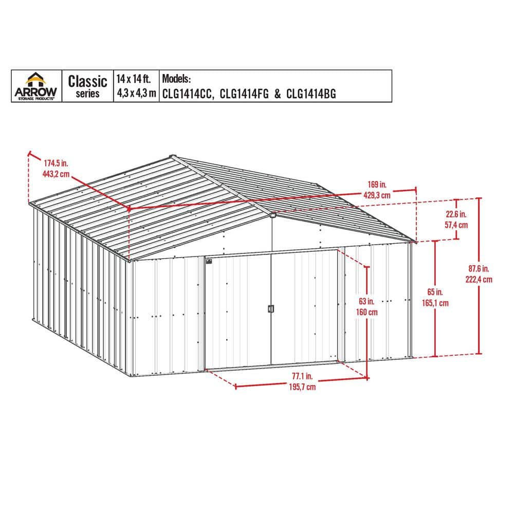 14 ft x 14 ft Flute Grey Galvanized Steel Storage Shed