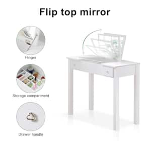31.50 in. White Rectangle Vanity Table Set MDF Coffee Table with a Mirror