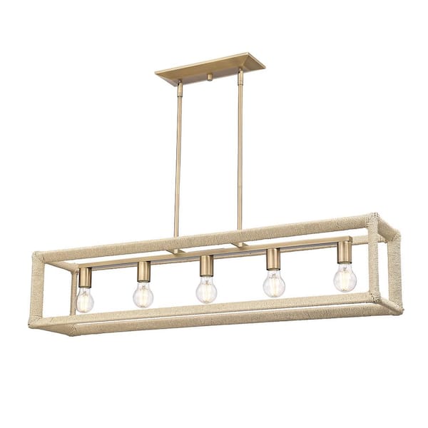 Golden Lighting Kimber 5-Light Modern Brass Linear Pendant Light with ...