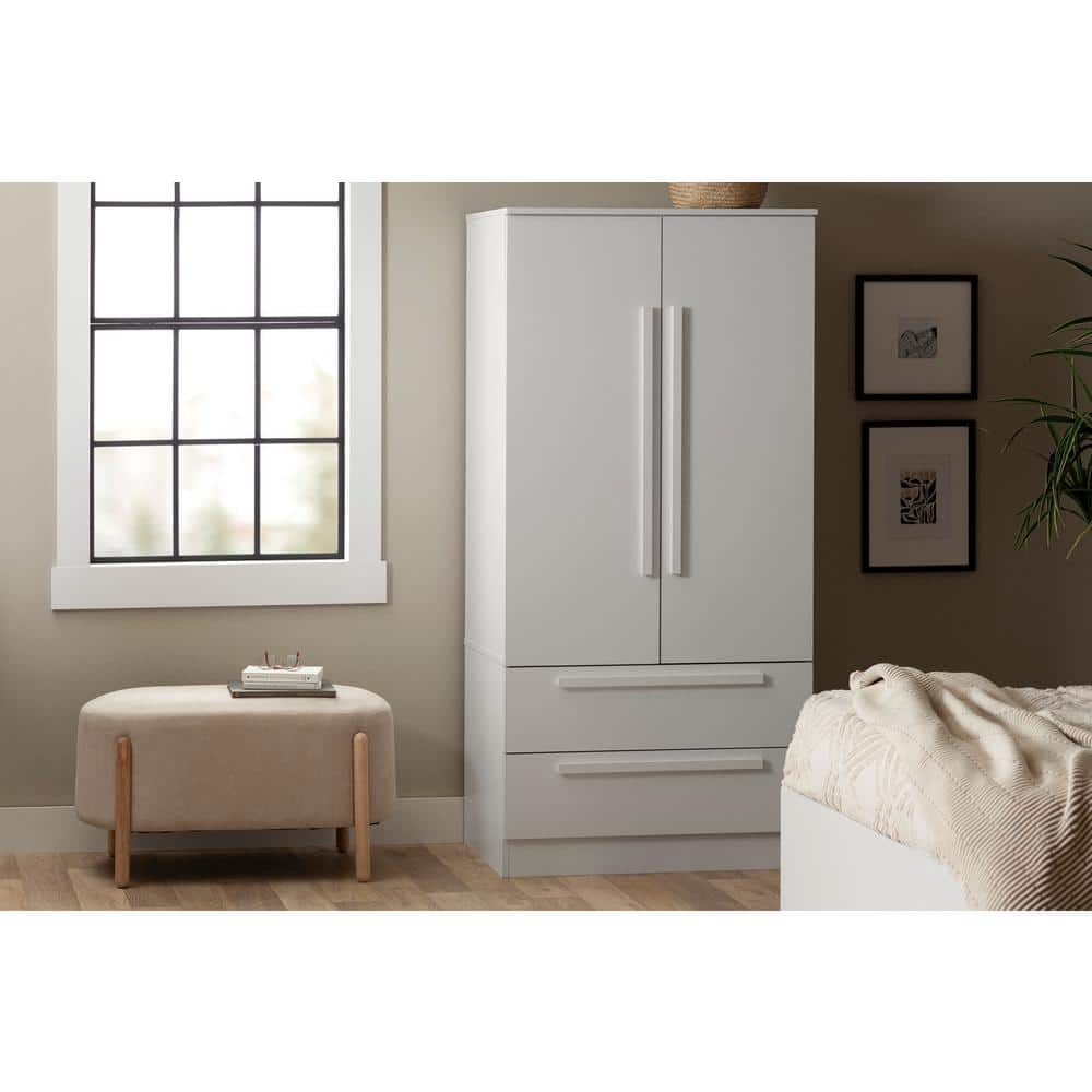 Pure White Contemporary Hinged Door Wardrobe with Drawers