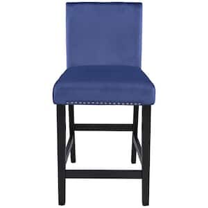 Blue Wooden Upholstered Dining Chairs with Silver Nailhead Trim (Set of 4)