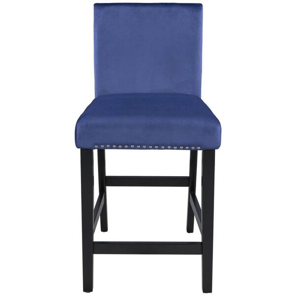 Unbranded Blue Wooden Upholstered Dining Chairs with Silver Nailhead Trim (Set of 4)