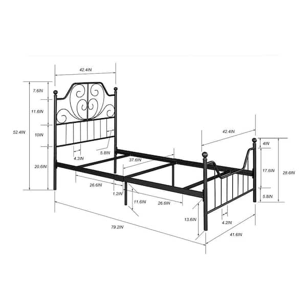 Furniturer Black Twin Size Standard Bed, Twin Size Bed Frame Dimensions