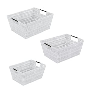 2.56 in. x 5.75 in. White Set Rattan Tote Baskets (3-Pack)
